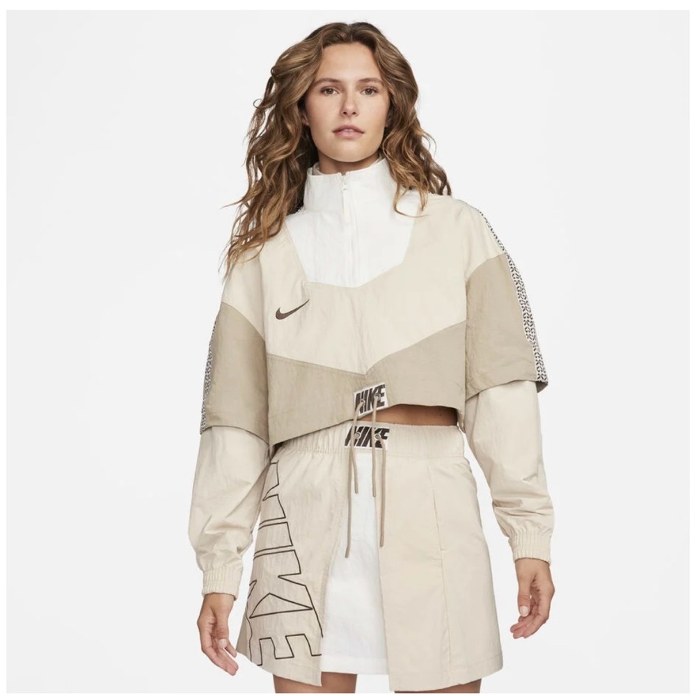 Nike Women's Beige and White Bomber Jacket